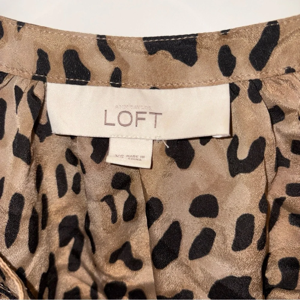 LOFT Leopard-Print Scoop Neck Blouse in Tan and Black - Picture 2 of 6